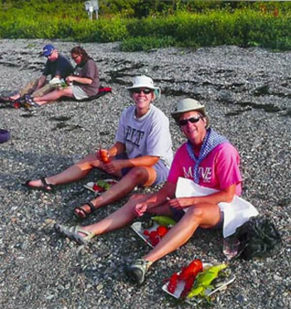 Enjoying lobster on the beach